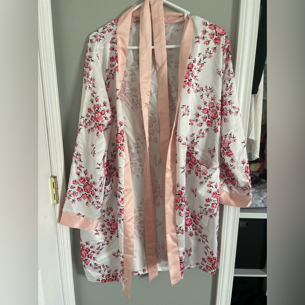 Floral silk robe